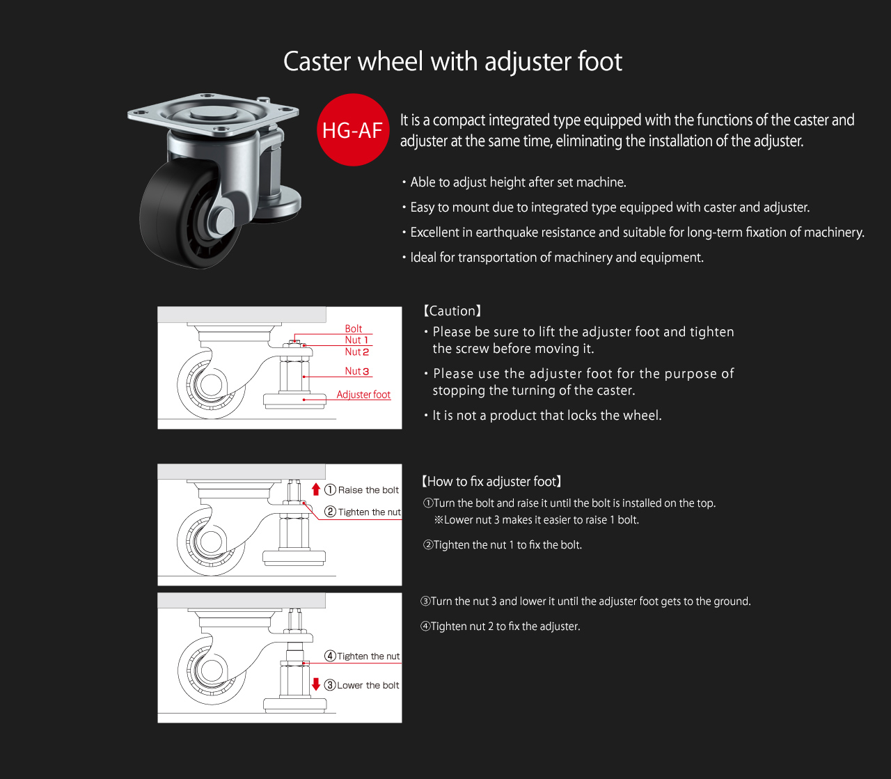Caster wheel with adjuster foot HG-AF